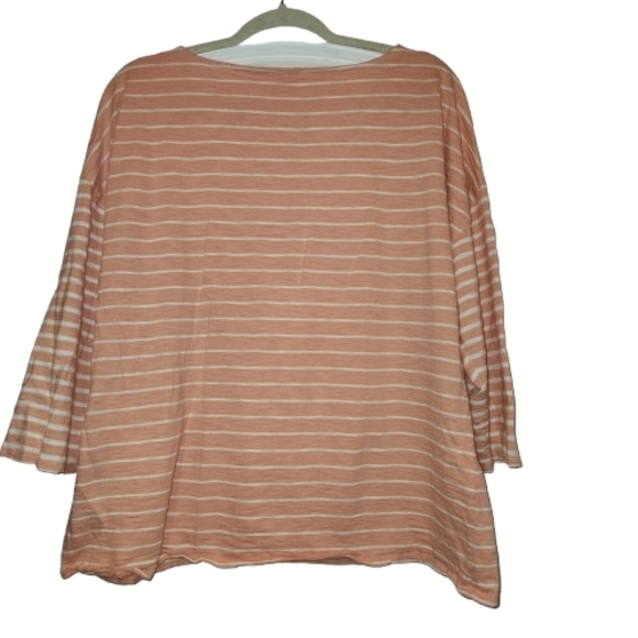 Chico's Salmon Stripe Oversized Relaxed Fit 3/4 Sleeve Tee Size 4 (XXL) Modal - Picture 2 of 12